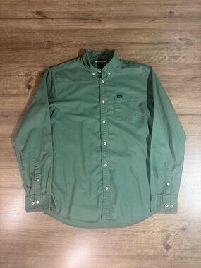 RVCA Men’s Slim Fit Long Sleeve Button Down Green Shirt Size Large